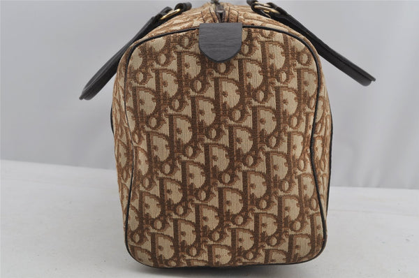 Authentic Christian Dior Trotter Hand Boston Bag Canvas Leather Brown 7653I