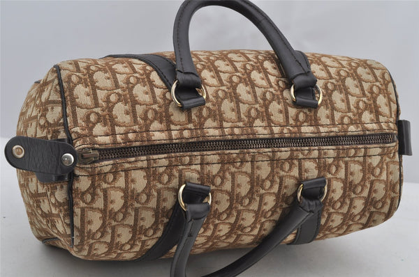 Authentic Christian Dior Trotter Hand Boston Bag Canvas Leather Brown 7653I