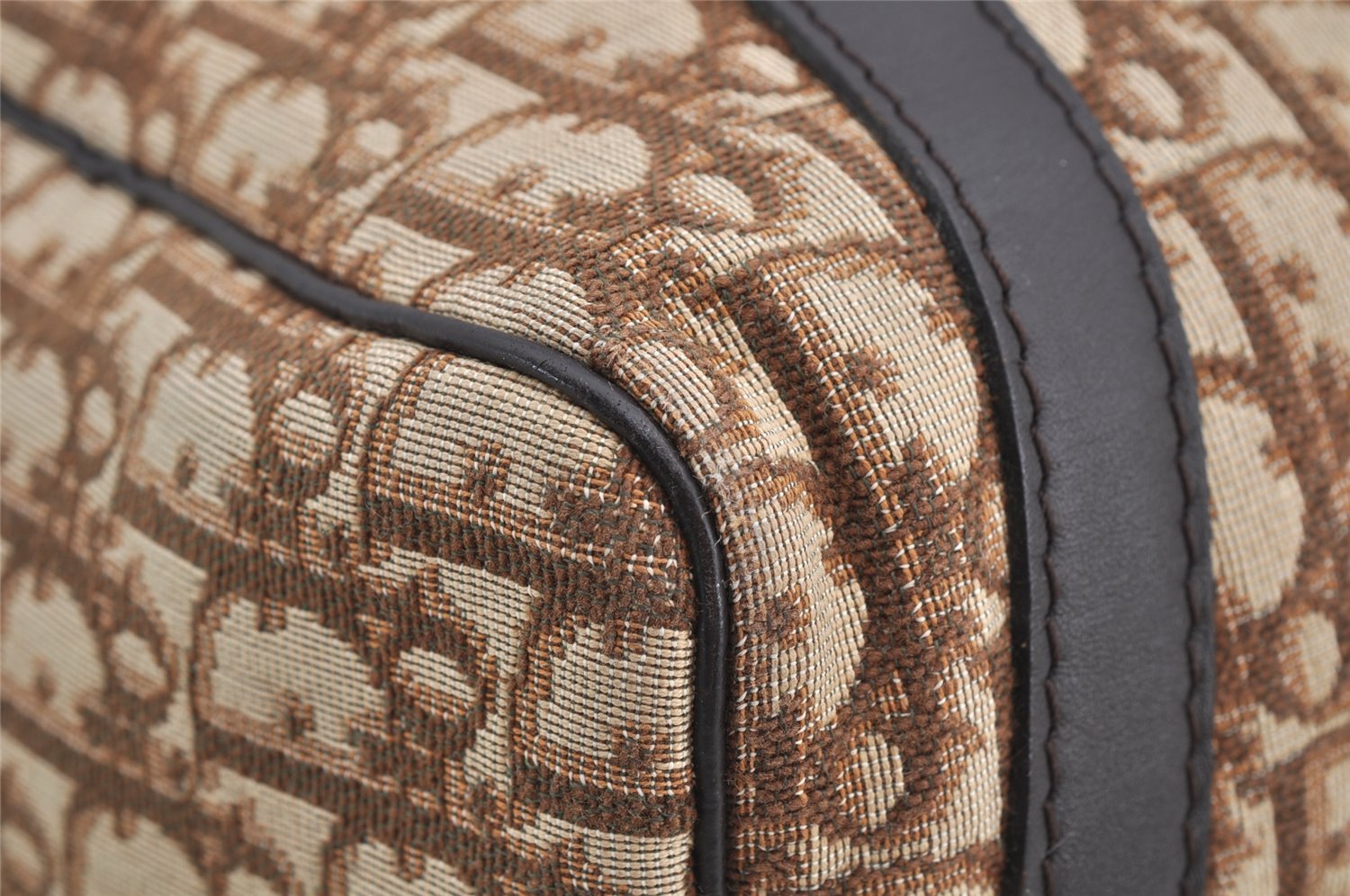 Authentic Christian Dior Trotter Hand Boston Bag Canvas Leather Brown 7653I