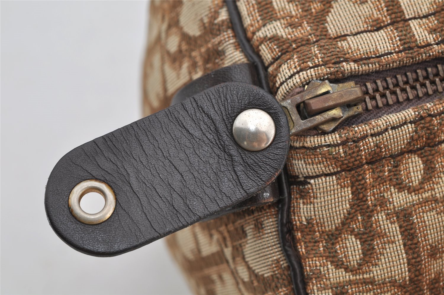 Authentic Christian Dior Trotter Hand Boston Bag Canvas Leather Brown 7653I