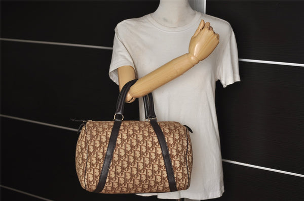 Authentic Christian Dior Trotter Hand Boston Bag Canvas Leather Brown 7653I