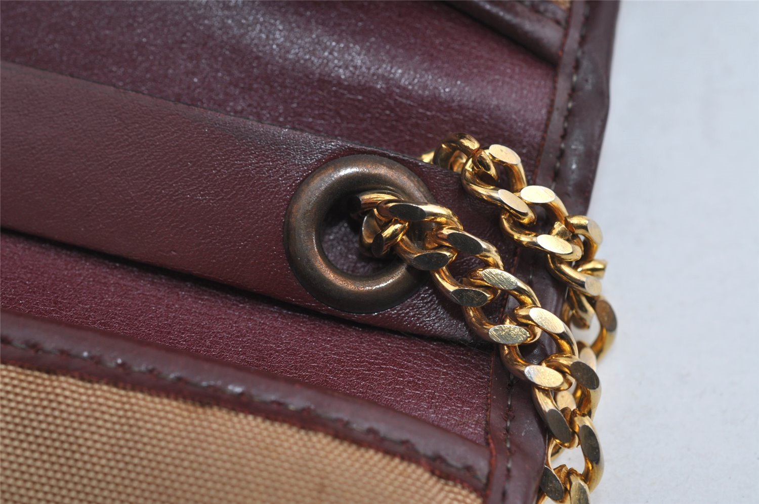 Authentic Christian Dior Chain Shoulder Hand Bag Purse Nylon Leather Beige 7654I