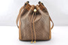 Auth GUCCI Web Sherry Line Micro GG PVC Leather Drawstring Bag Brown Junk 7655I