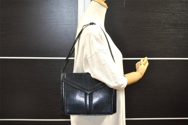 Authentic YVES SAINT LAURENT Vintage Shoulder Bag Purse Leather Navy Blue 7659I