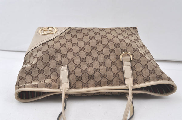 Authentic GUCCI New Britt Shoulder Tote Bag GG Canvas Leather 169946 Brown 7659K