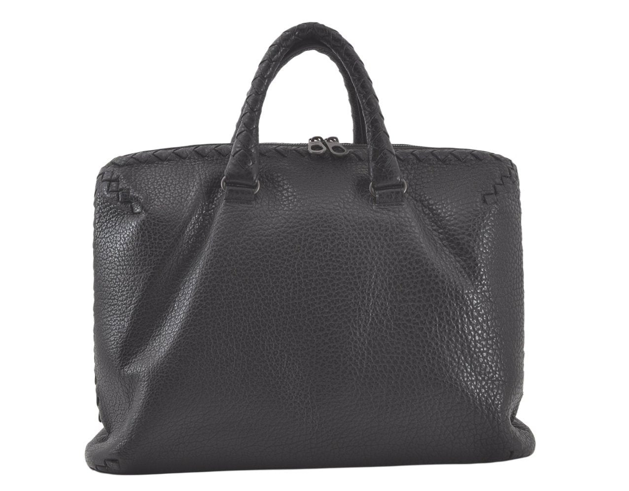 Authentic BOTTEGA VENETA Intrecciato Leather Briefcase Business Bag Black 7662K