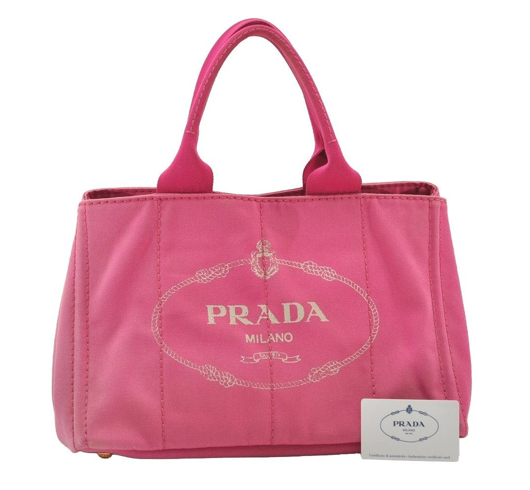 Authentic PRADA Canapa M Canvas Tote Hand Bag BN1877 Pink 7663J