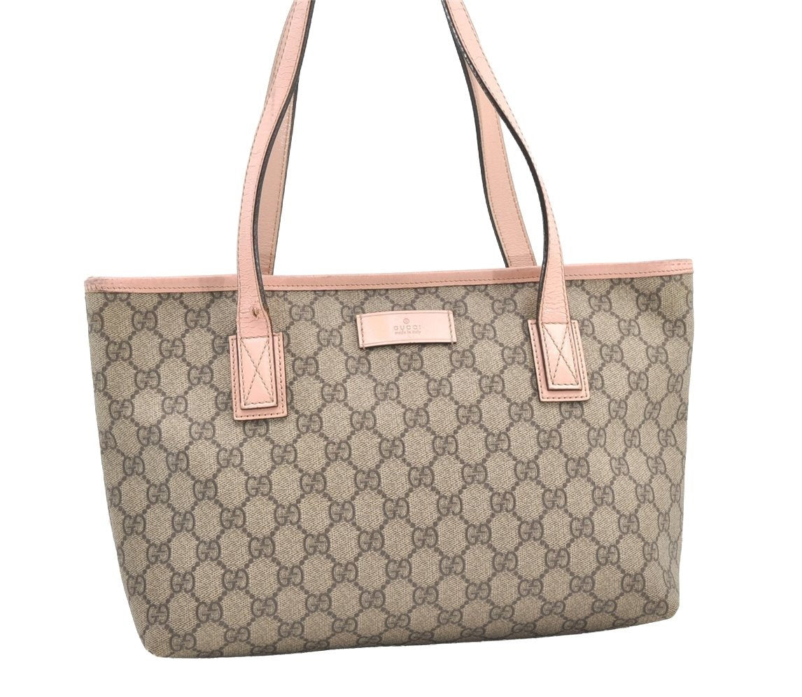 Authentic GUCCI Vintage Shoulder Tote Bag GG PVC Enamel 211138 Brown Pink 7669J