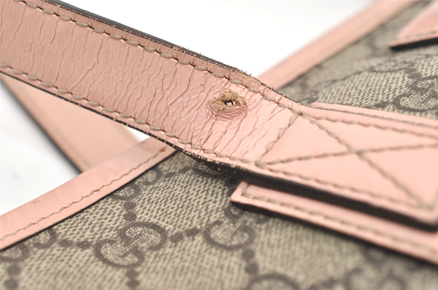 Authentic GUCCI Vintage Shoulder Tote Bag GG PVC Enamel 211138 Brown Pink 7669J