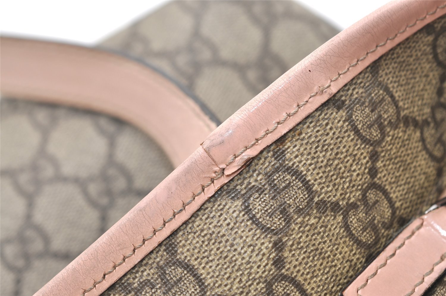 Authentic GUCCI Vintage Shoulder Tote Bag GG PVC Enamel 211138 Brown Pink 7669J