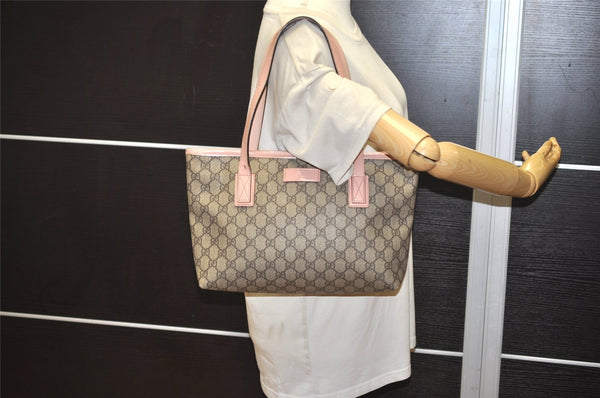 Authentic GUCCI Vintage Shoulder Tote Bag GG PVC Enamel 211138 Brown Pink 7669J