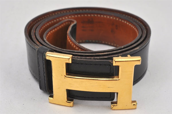 Authentic HERMES Constance Leather Reversible Belt 85cm 33.5" Black Brown 7670K