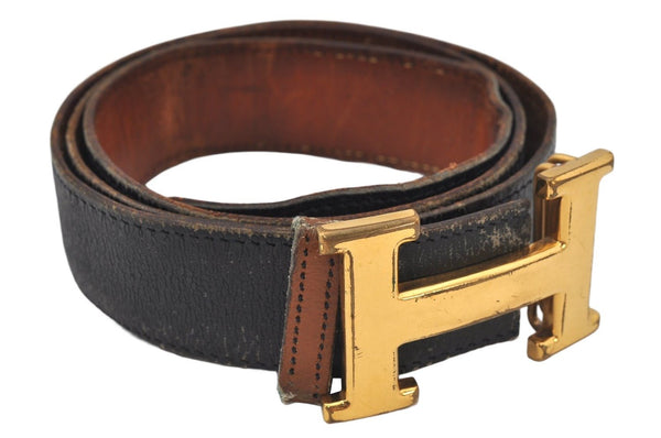 Authentic HERMES Constance Leather Reversible Belt 85cm 33.5" Brown Black 7671K