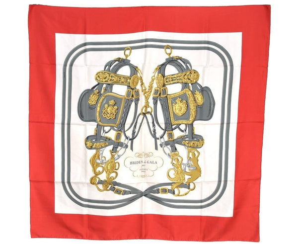 Authentic HERMES Carre 90 Scarf "BRIDES de GALA par" Silk Red 7672I