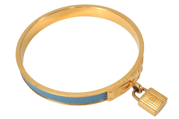 Authentic HERMES Kelly Cadena Bangle Bracelet Gold Blue 7672K