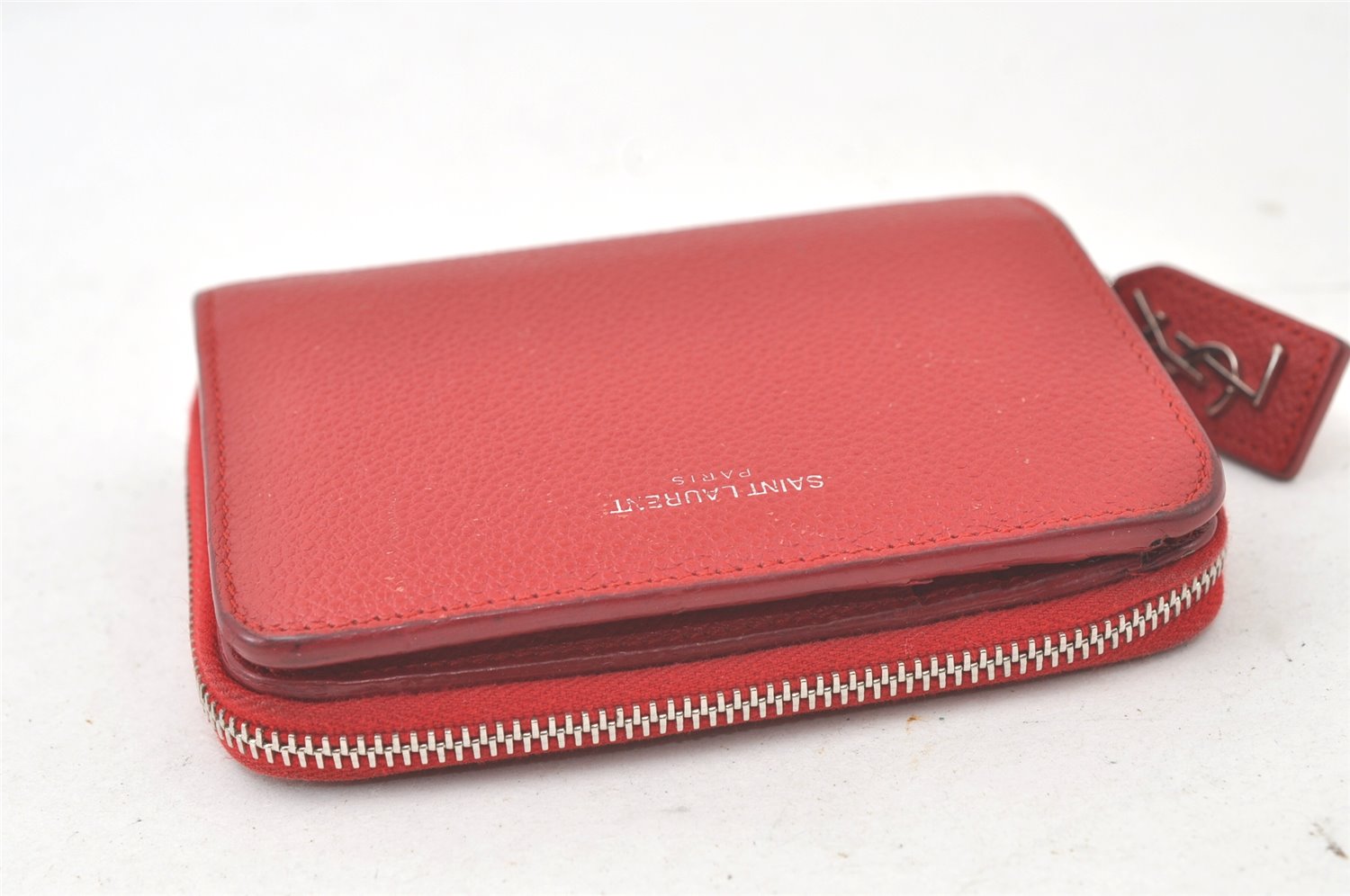 Authentic SAINT LAURENT Vintage Bifold Wallet Purse Leather Red 7675K