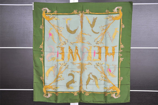 Authentic HERMES Carre 90 Scarf "Alphabet Ⅲ" Silk Green 7677I