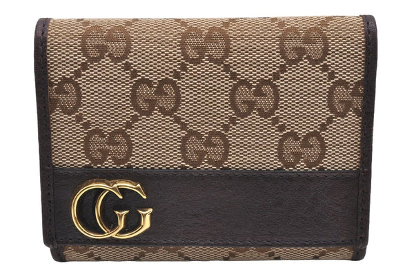 Authentic GUCCI Business Card Holder Purse GG Canvas Leather 245762 Brown 7680I