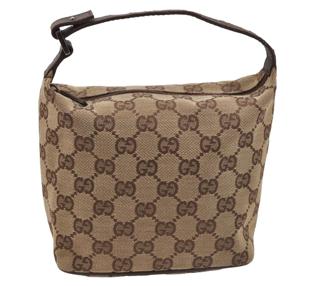 Authentic GUCCI Vintage Hand Bag Purse GG Canvas Leather 34080 Brown 7682I