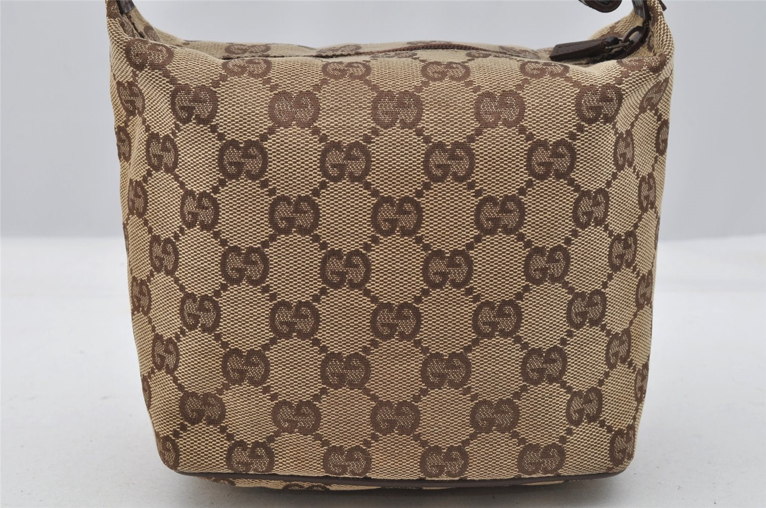 Authentic GUCCI Vintage Hand Bag Purse GG Canvas Leather 34080 Brown 7682I