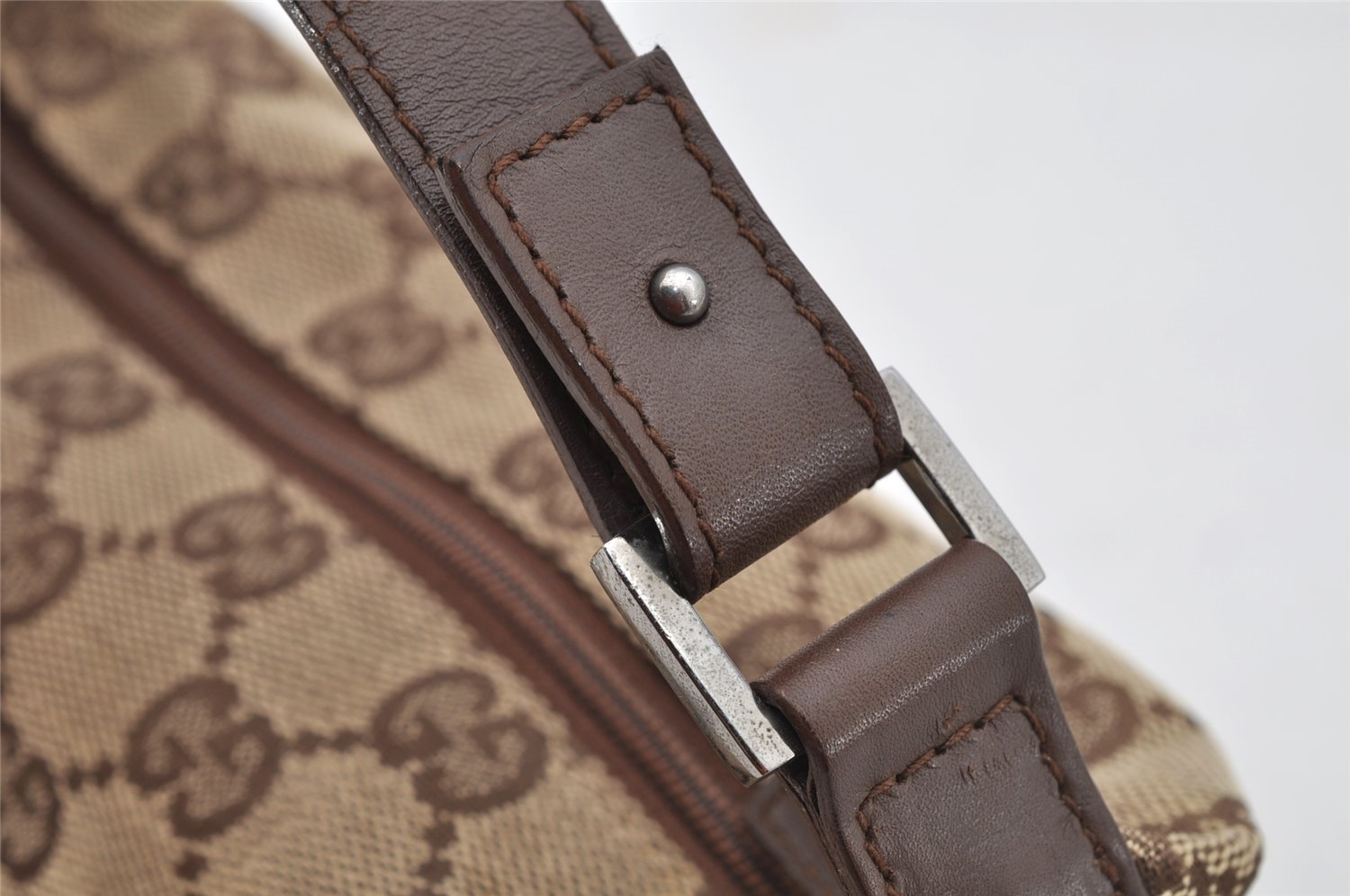 Authentic GUCCI Vintage Hand Bag Purse GG Canvas Leather 34080 Brown 7682I