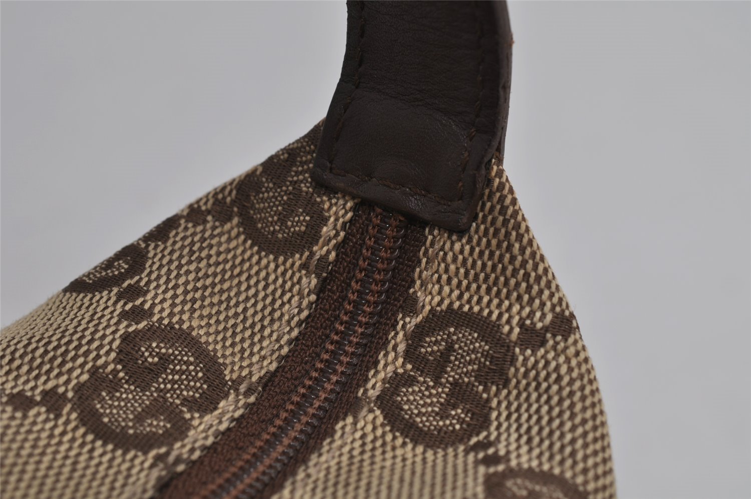 Authentic GUCCI Vintage Hand Bag Purse GG Canvas Leather 34080 Brown 7682I