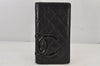 Authentic CHANEL Calf Skin Cambon Line CC Logo Bifold Long Wallet Black 7682J