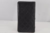 Authentic CHANEL Calf Skin Cambon Line CC Logo Bifold Long Wallet Black 7682J