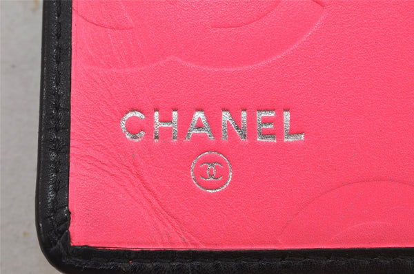 Authentic CHANEL Calf Skin Cambon Line CC Logo Bifold Long Wallet Black 7682J
