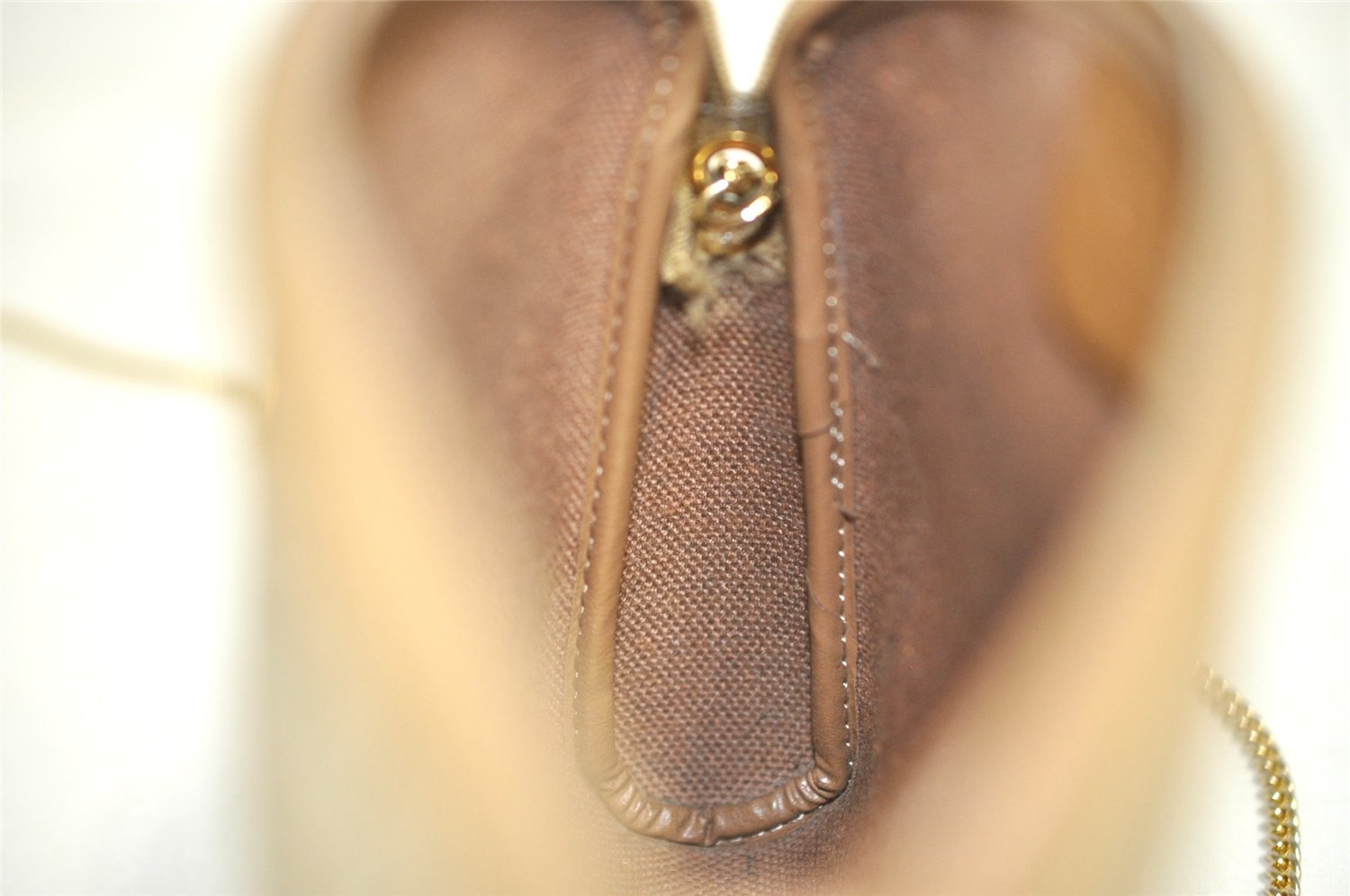 Authentic Christian Dior Honeycomb Chain Shoulder Bag PVC Leather Beige 7683I