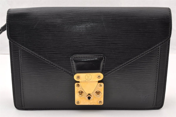 Authentic Louis Vuitton Epi Sellier Dragonne Clutch Bag Black M52612 LV 7684I