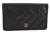 Authentic CHANEL Matelasse Caviar Skin CC Logo Bifold Long Wallet Black 7684J