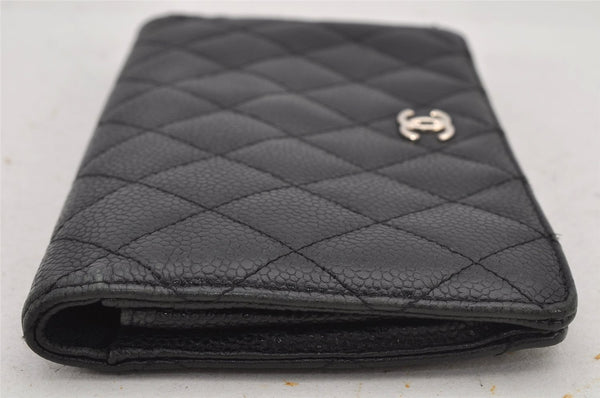 Authentic CHANEL Matelasse Caviar Skin CC Logo Bifold Long Wallet Black 7684J