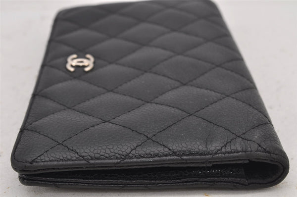 Authentic CHANEL Matelasse Caviar Skin CC Logo Bifold Long Wallet Black 7684J