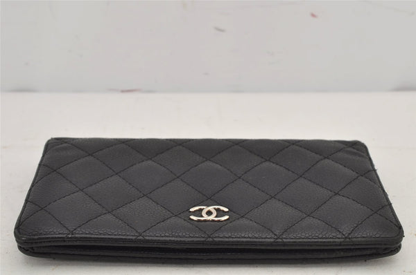 Authentic CHANEL Matelasse Caviar Skin CC Logo Bifold Long Wallet Black 7684J