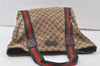 Authentic GUCCI Web Sherry Line Shoulder Tote Bag GG Canvas Leather Brown 7684K