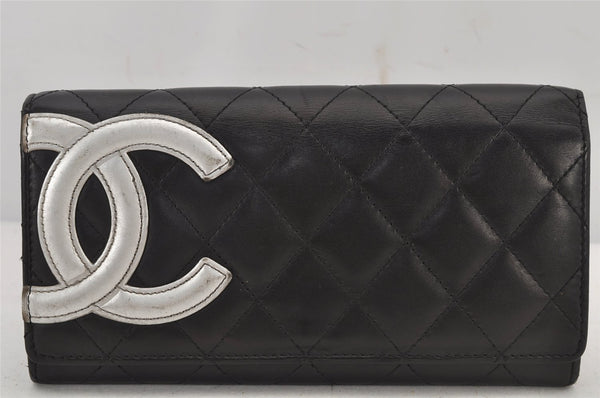 Authentic CHANEL Calf Skin Cambon Line CC Logo Long Wallet Purse Black 7685J