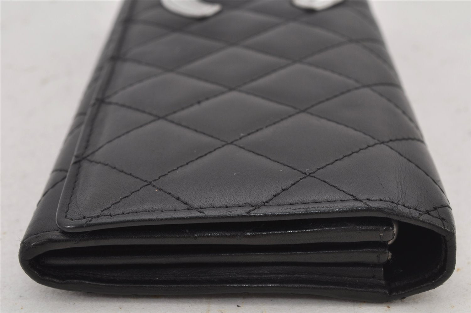 Authentic CHANEL Calf Skin Cambon Line CC Logo Long Wallet Purse Black 7685J