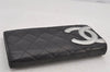 Authentic CHANEL Calf Skin Cambon Line CC Logo Long Wallet Purse Black 7685J