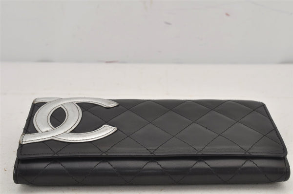 Authentic CHANEL Calf Skin Cambon Line CC Logo Long Wallet Purse Black 7685J