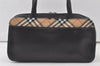 Authentic BURBERRY Vintage Nova Check Leather Hand Boston Bag Black 7686K