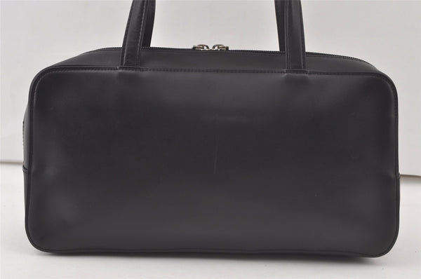 Authentic BURBERRY Vintage Nova Check Leather Hand Boston Bag Black 7686K