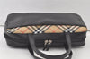 Authentic BURBERRY Vintage Nova Check Leather Hand Boston Bag Black 7686K