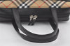 Authentic BURBERRY Vintage Nova Check Leather Hand Boston Bag Black 7686K