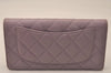 Authentic CHANEL Lamb Skin Matelasse Long Bifold Wallet Light Purple CC  7687J