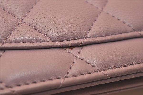 Authentic CHANEL Lamb Skin Matelasse Long Bifold Wallet Light Purple CC  7687J