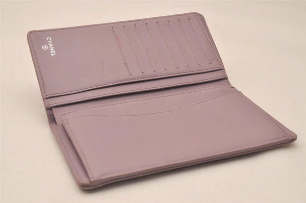 Authentic CHANEL Lamb Skin Matelasse Long Bifold Wallet Light Purple CC  7687J