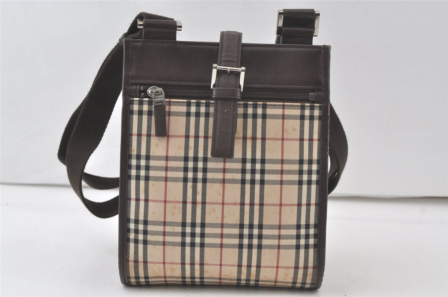 Authentic BURBERRY Nova Check Shoulder Cross Body Bag Canvas Leather Beige 7687K