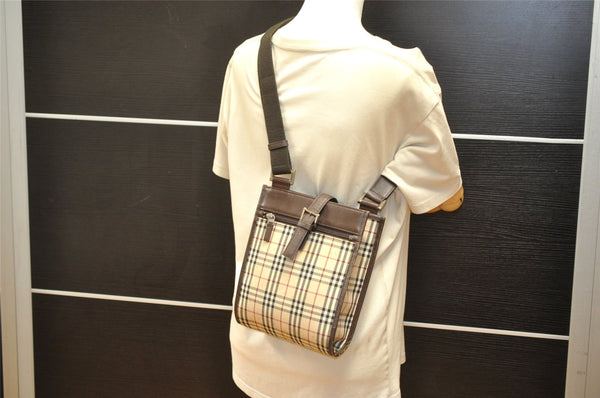 Authentic BURBERRY Nova Check Shoulder Cross Body Bag Canvas Leather Beige 7687K