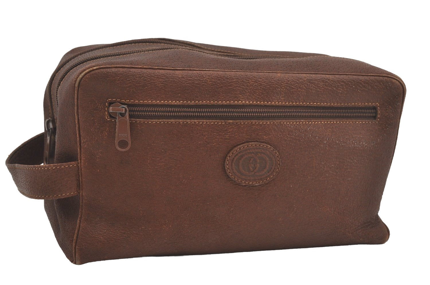 Authentic GUCCI Vintage Clutch Hand Bag Purse Leather Brown Junk 7689I